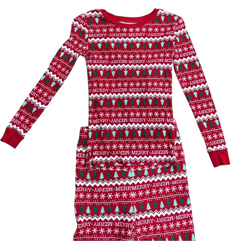 Holiday Lane Red Fair Isle Christmas Tree Merry Pajama Set Kids Size 14 - Picture 5 of 9